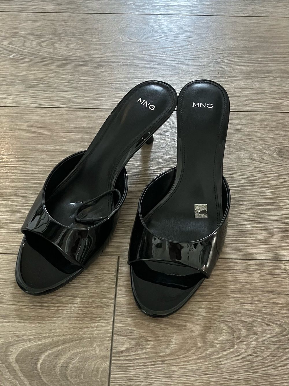 Mango Black Patent Open-Toe Mule Sandals